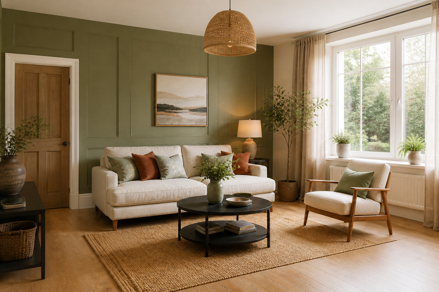 The same room redesigned in Warm modern style